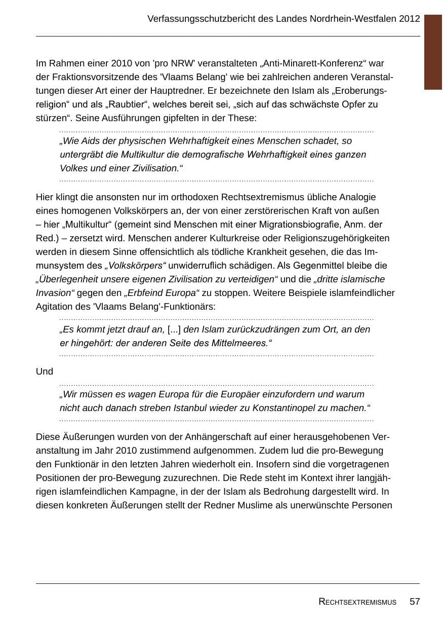 Seite 59 des Verfassungsschutzbericht 2012 Nordrhein-Westfalen