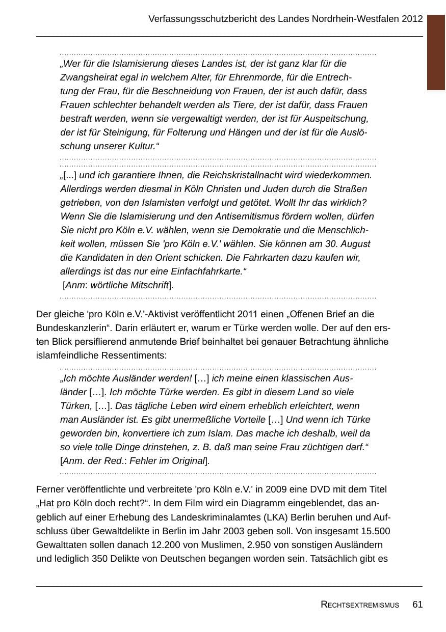 Seite 63 des Verfassungsschutzbericht 2012 Nordrhein-Westfalen