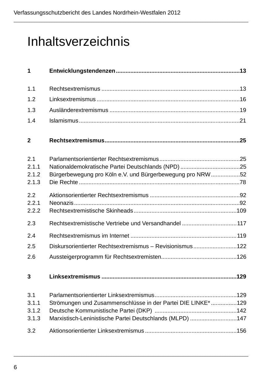 Seite 8 des Verfassungsschutzbericht 2012 Nordrhein-Westfalen
