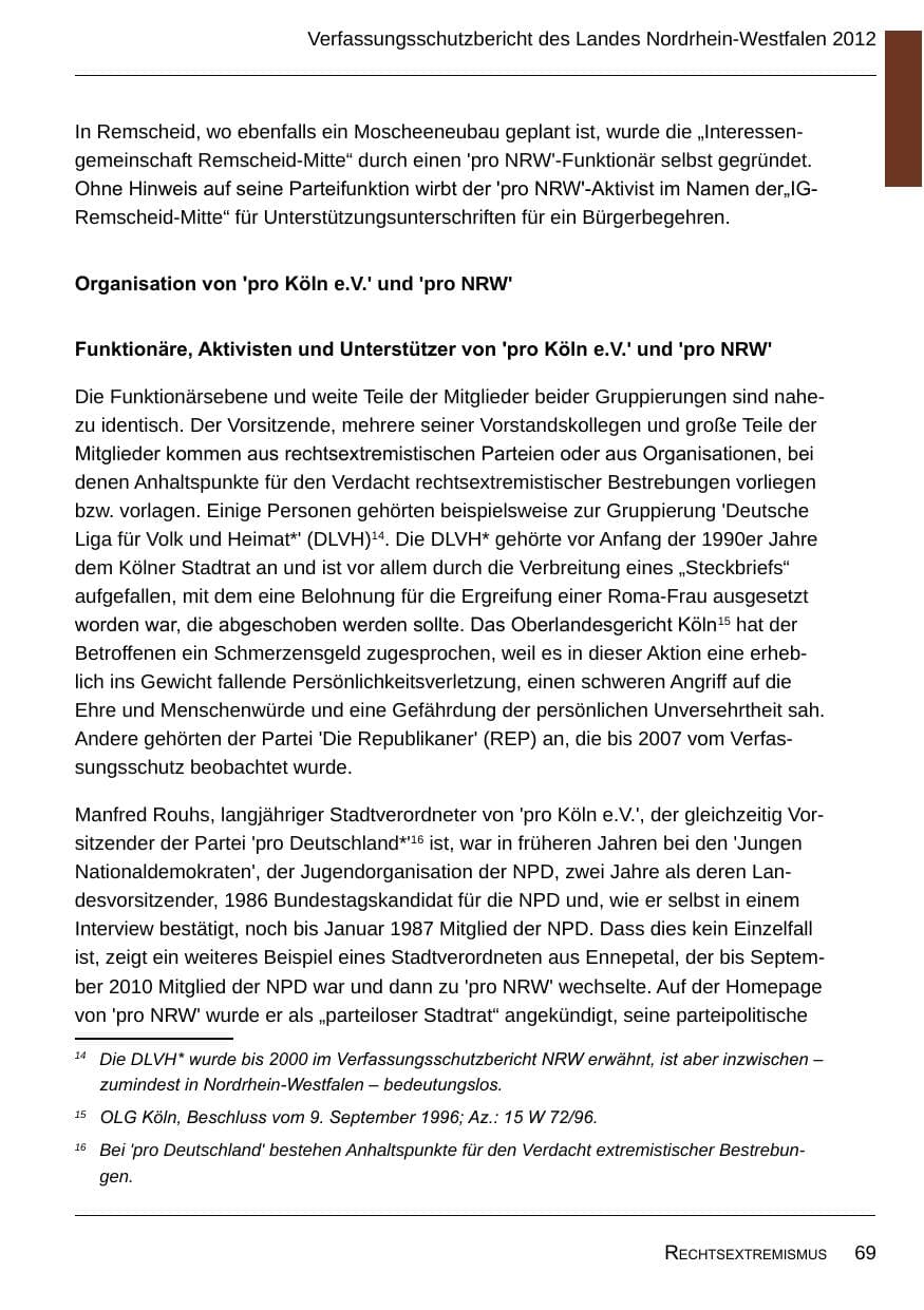 Seite 71 des Verfassungsschutzbericht 2012 Nordrhein-Westfalen