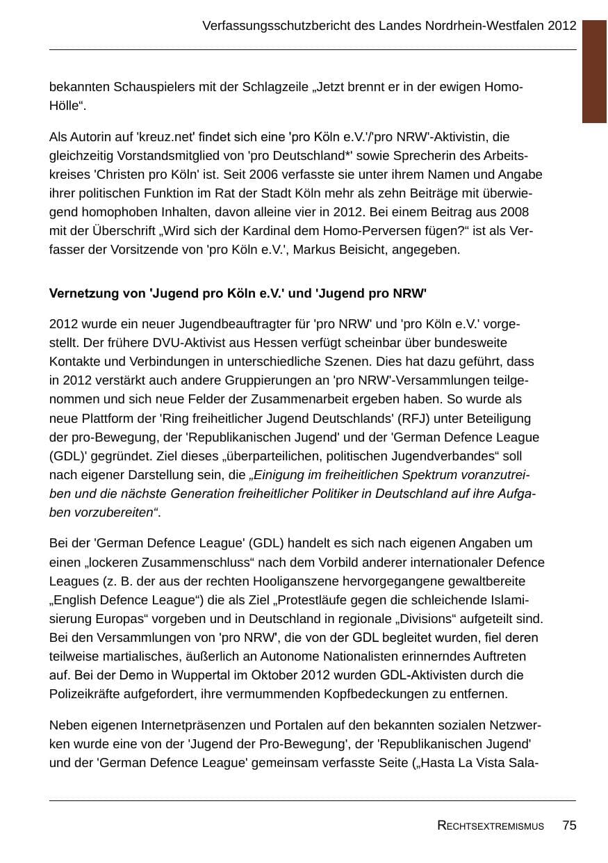 Seite 77 des Verfassungsschutzbericht 2012 Nordrhein-Westfalen