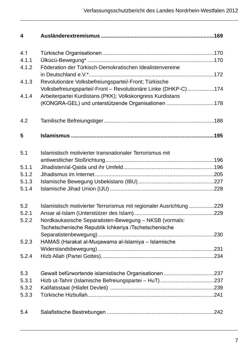 Seite 9 des Verfassungsschutzbericht 2012 Nordrhein-Westfalen