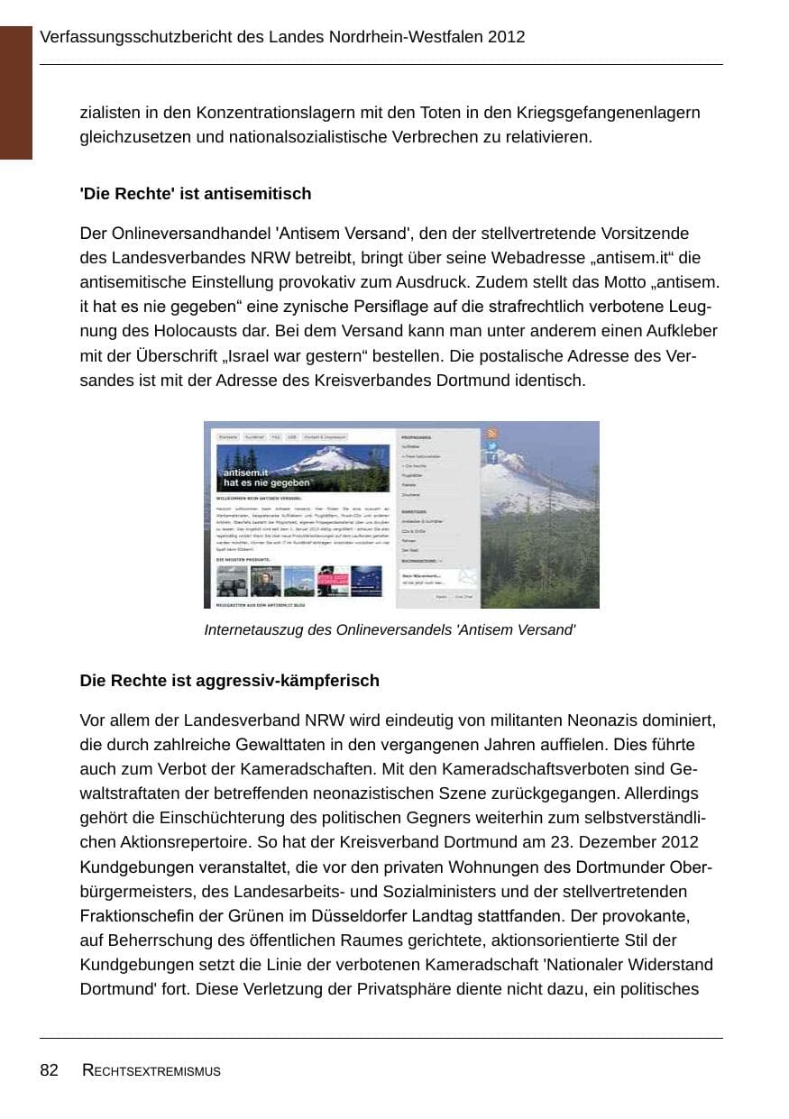 Seite 84 des Verfassungsschutzbericht 2012 Nordrhein-Westfalen