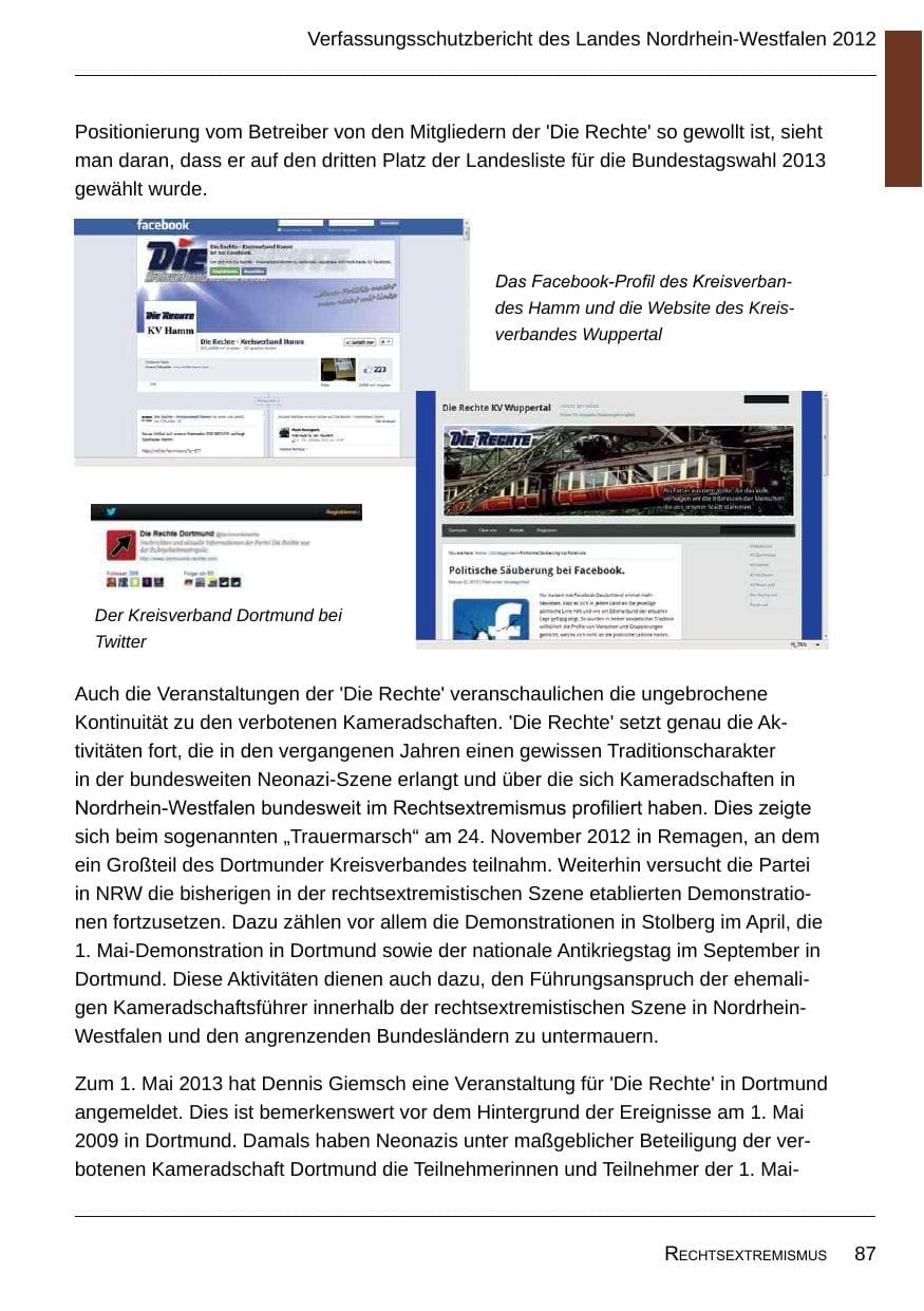 Seite 89 des Verfassungsschutzbericht 2012 Nordrhein-Westfalen