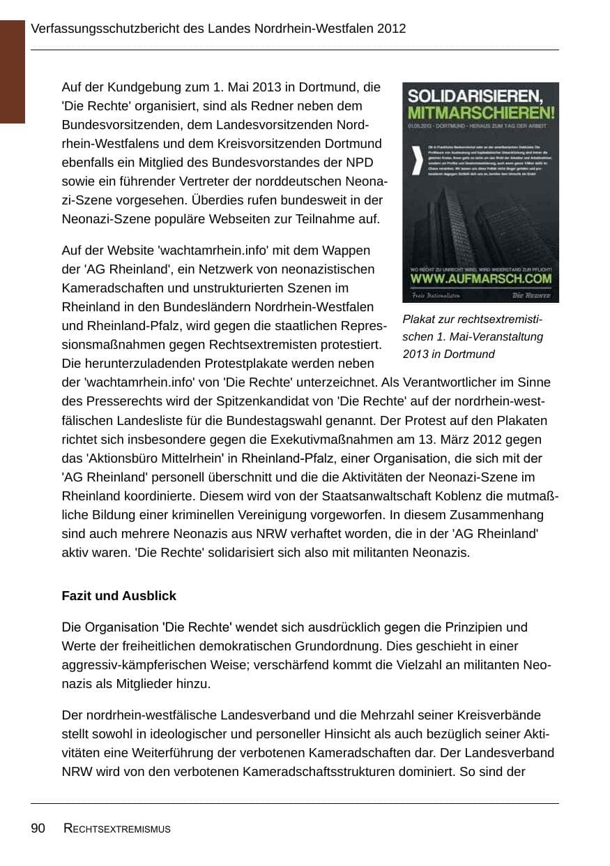 Seite 92 des Verfassungsschutzbericht 2012 Nordrhein-Westfalen