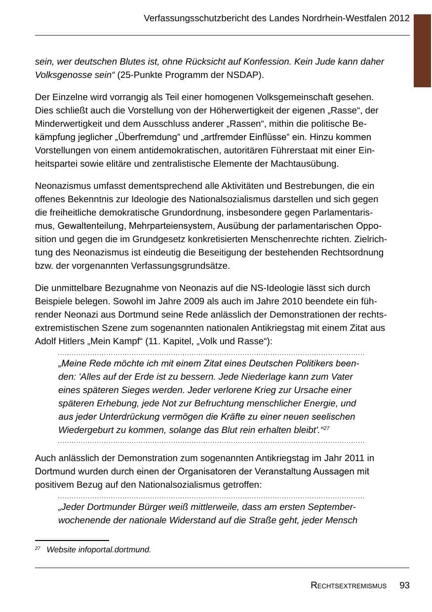 Seite 95 des Verfassungsschutzbericht 2012 Nordrhein-Westfalen