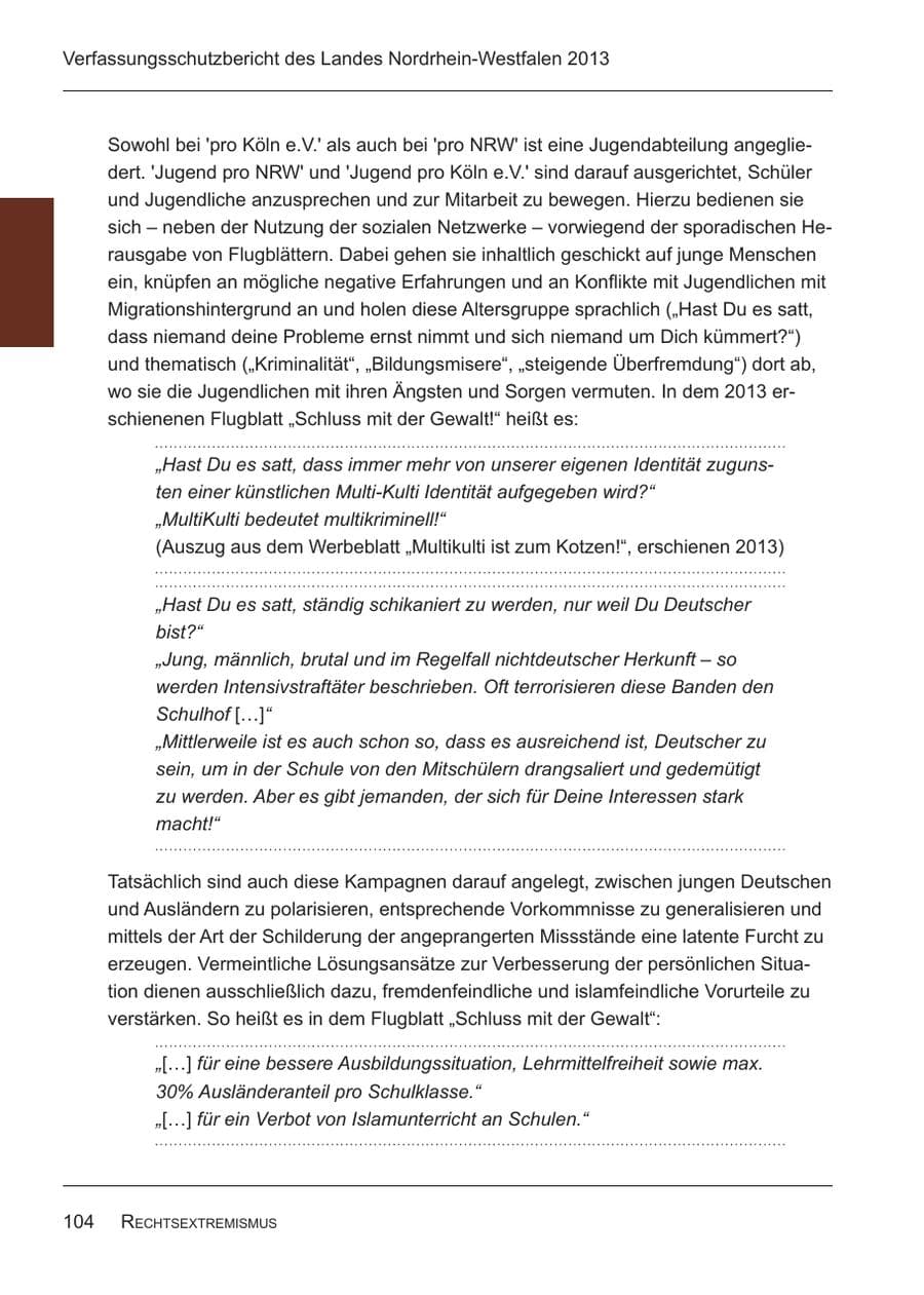 Seite 106 des Verfassungsschutzbericht 2013 Nordrhein-Westfalen