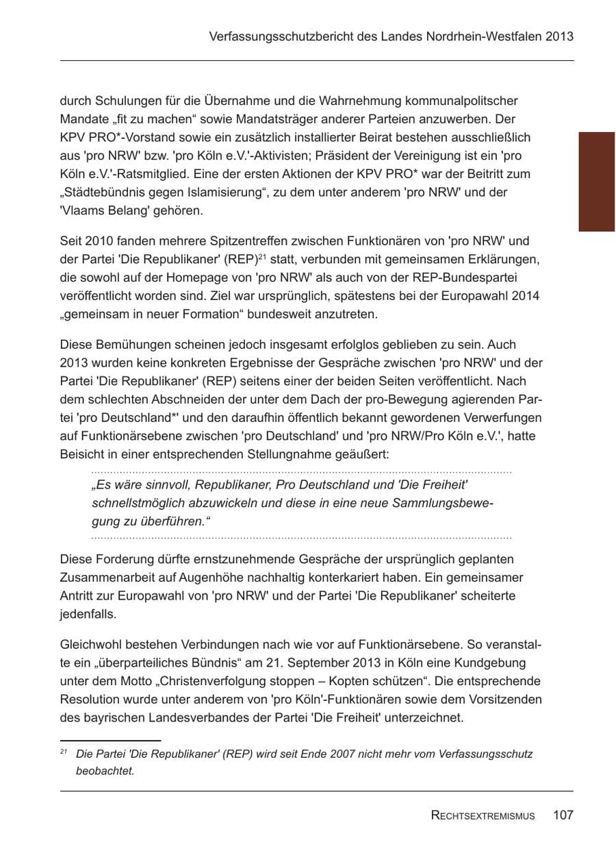 Seite 109 des Verfassungsschutzbericht 2013 Nordrhein-Westfalen