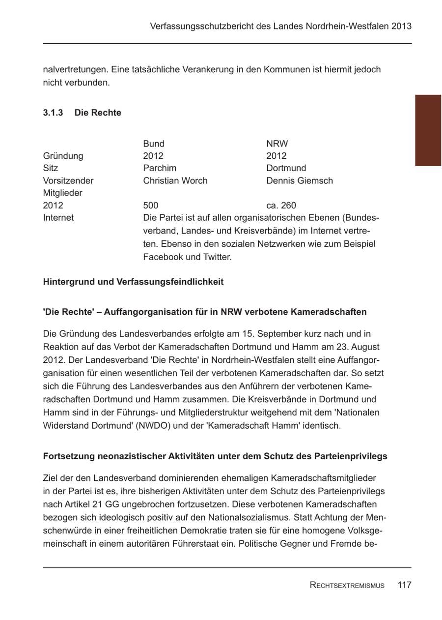 Seite 119 des Verfassungsschutzbericht 2013 Nordrhein-Westfalen