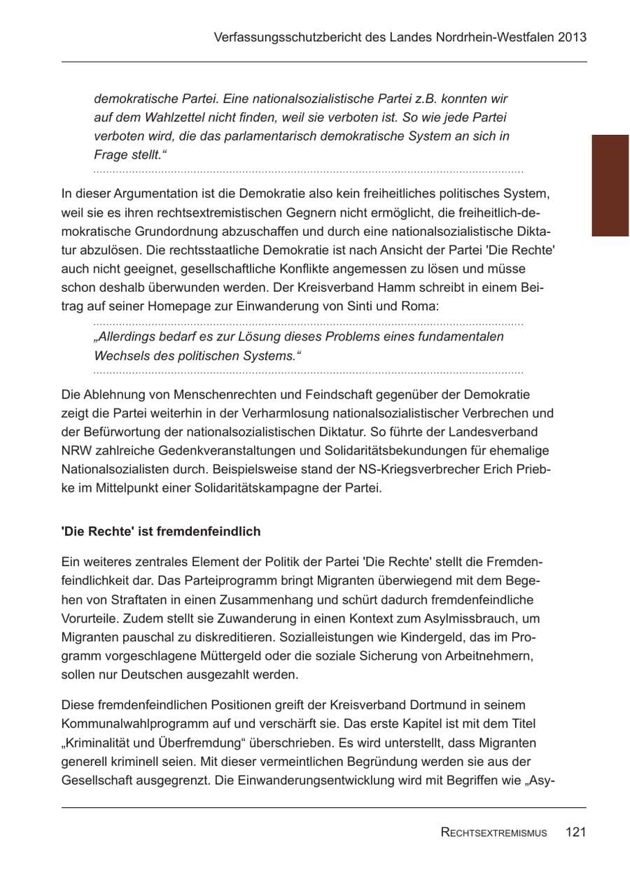 Seite 123 des Verfassungsschutzbericht 2013 Nordrhein-Westfalen