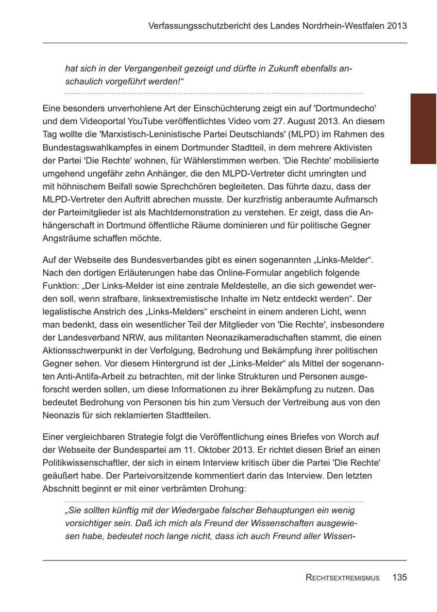 Seite 137 des Verfassungsschutzbericht 2013 Nordrhein-Westfalen