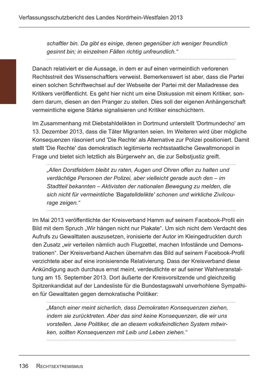 Seite 138 des Verfassungsschutzbericht 2013 Nordrhein-Westfalen