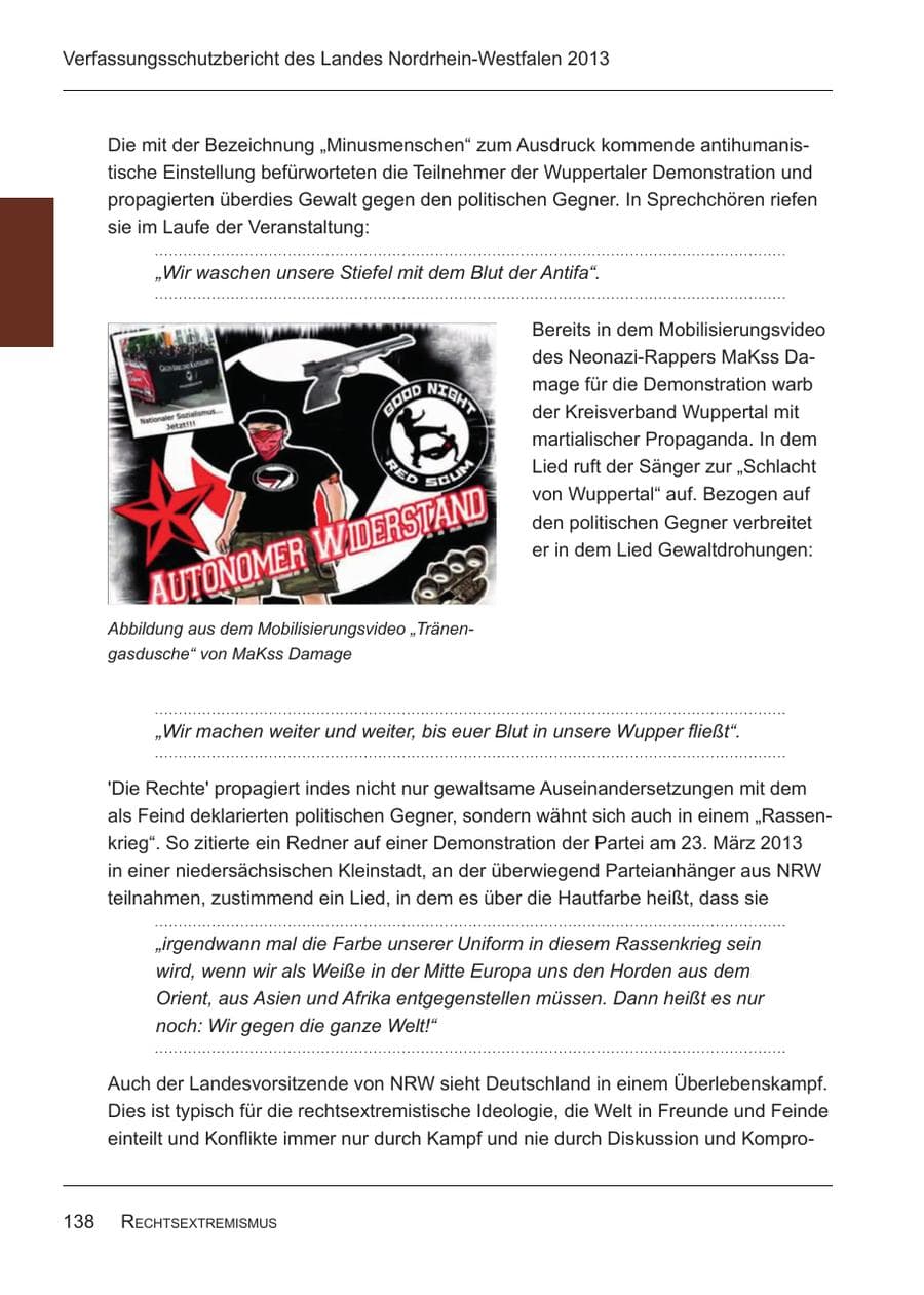 Seite 140 des Verfassungsschutzbericht 2013 Nordrhein-Westfalen