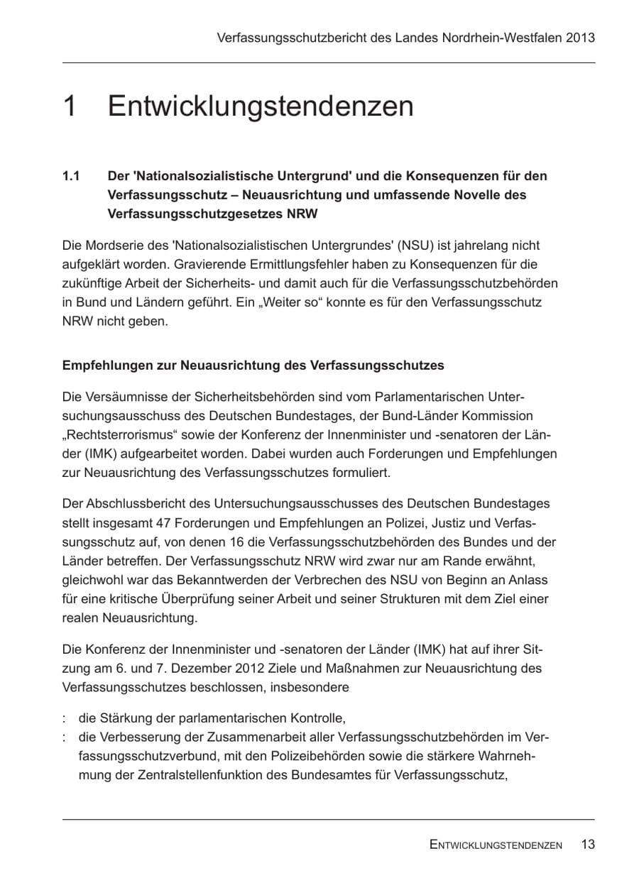 Seite 15 des Verfassungsschutzbericht 2013 Nordrhein-Westfalen