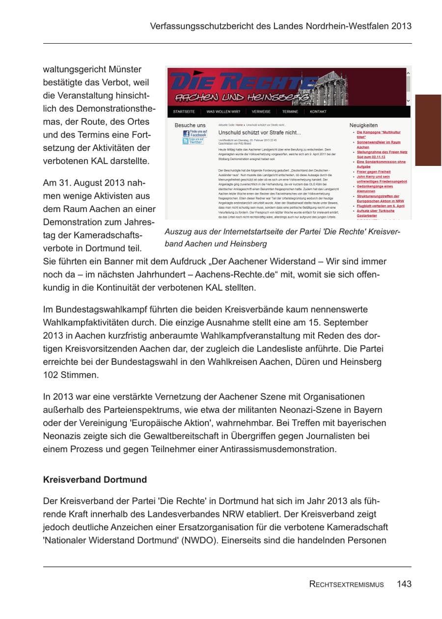 Seite 145 des Verfassungsschutzbericht 2013 Nordrhein-Westfalen