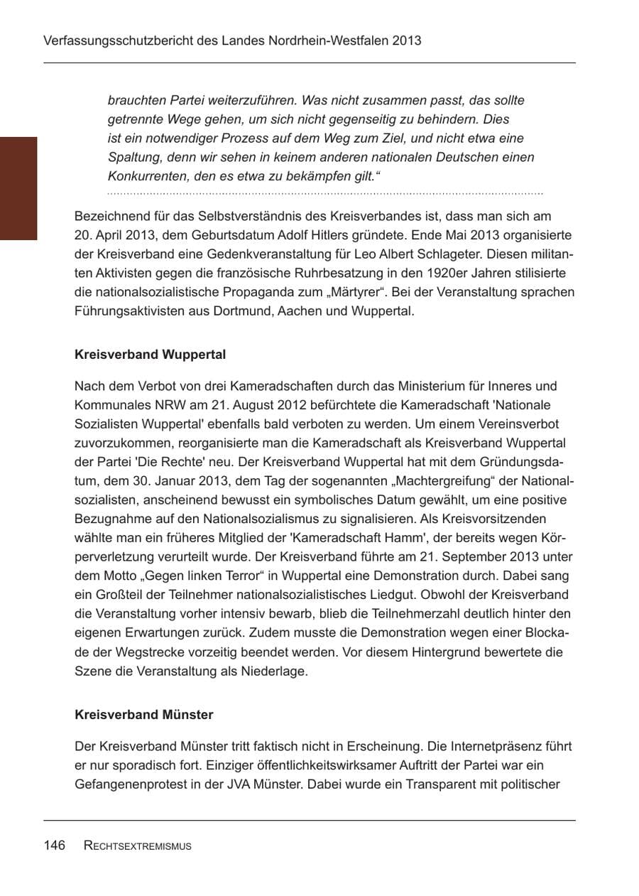 Seite 148 des Verfassungsschutzbericht 2013 Nordrhein-Westfalen