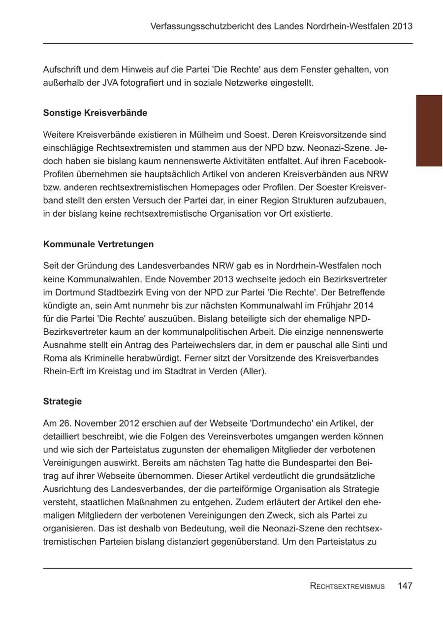 Seite 149 des Verfassungsschutzbericht 2013 Nordrhein-Westfalen