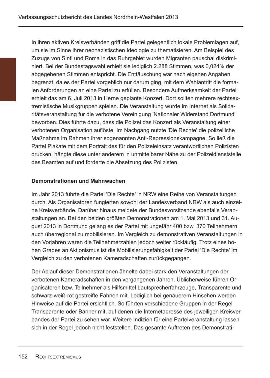 Seite 154 des Verfassungsschutzbericht 2013 Nordrhein-Westfalen