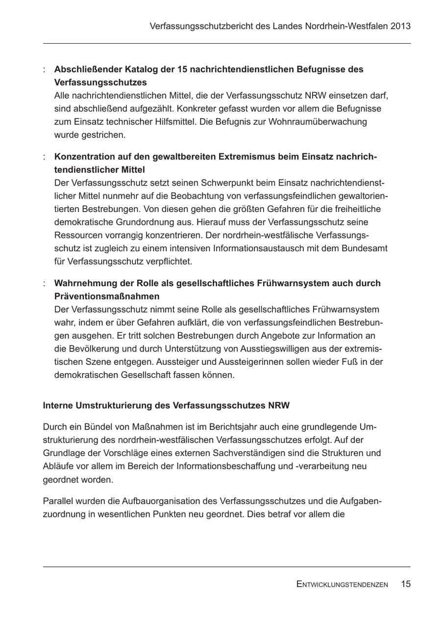 Seite 17 des Verfassungsschutzbericht 2013 Nordrhein-Westfalen