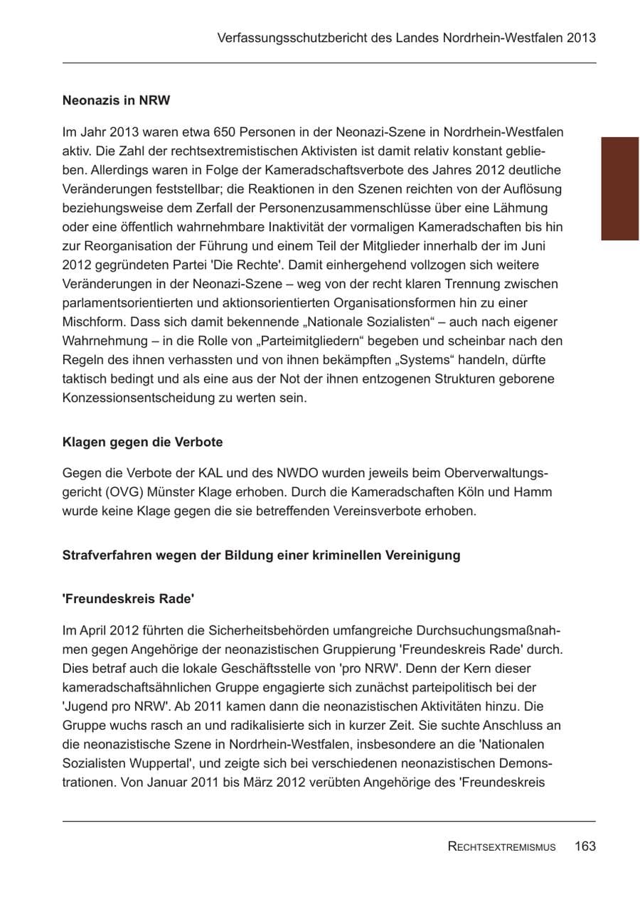 Seite 165 des Verfassungsschutzbericht 2013 Nordrhein-Westfalen