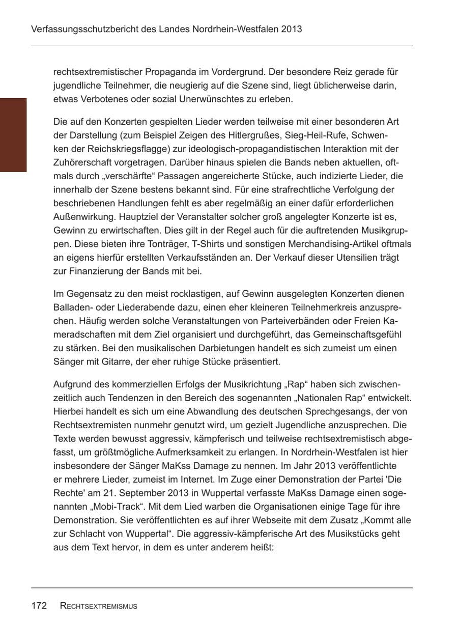Seite 174 des Verfassungsschutzbericht 2013 Nordrhein-Westfalen