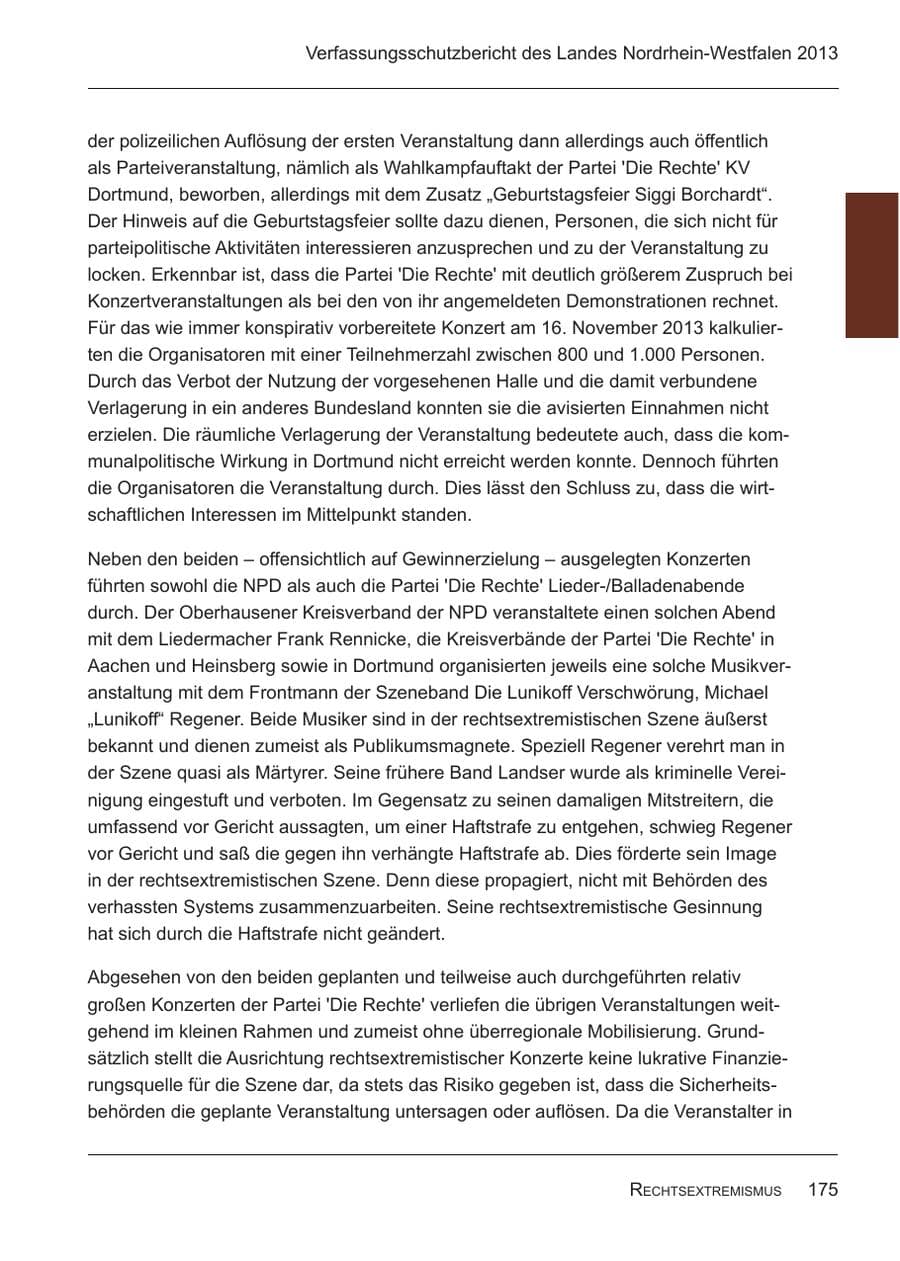 Seite 177 des Verfassungsschutzbericht 2013 Nordrhein-Westfalen