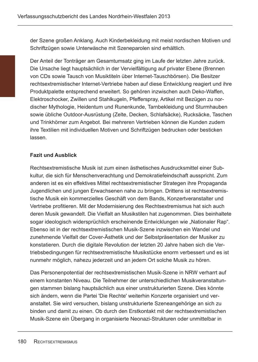 Seite 182 des Verfassungsschutzbericht 2013 Nordrhein-Westfalen