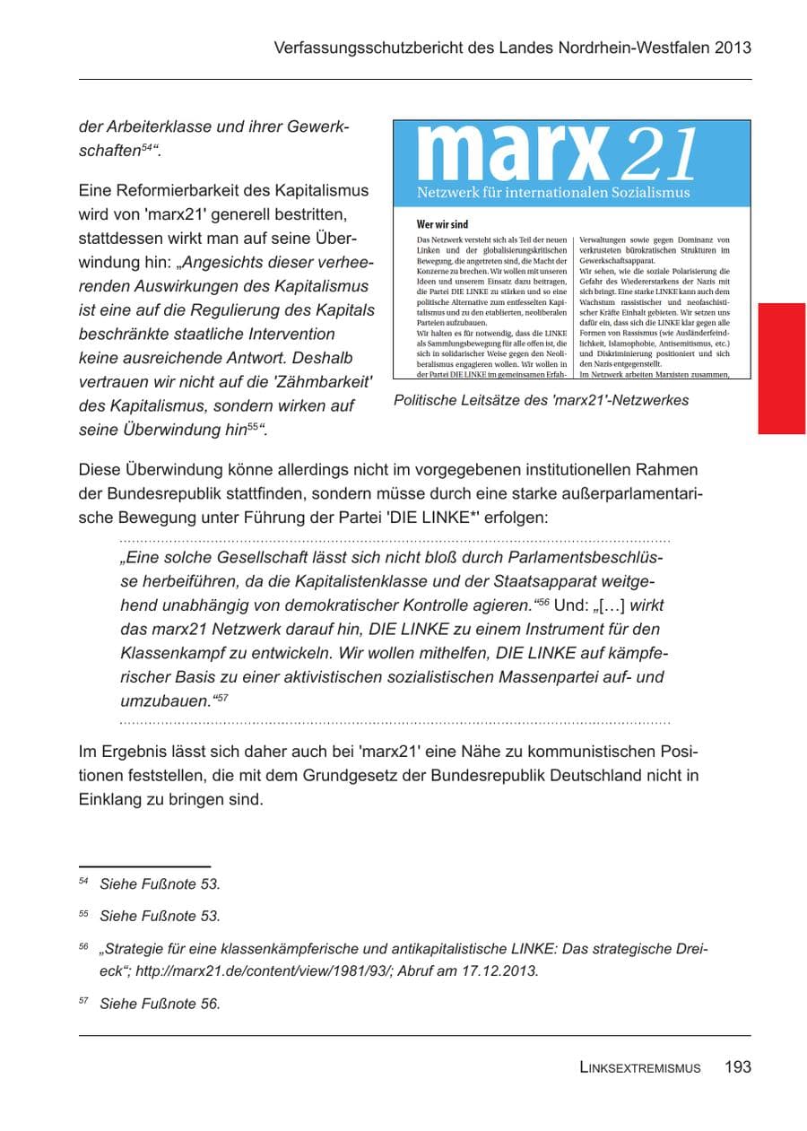 Seite 195 des Verfassungsschutzbericht 2013 Nordrhein-Westfalen