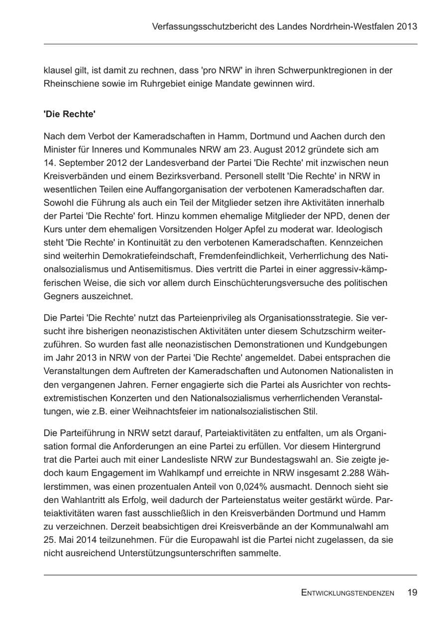 Seite 21 des Verfassungsschutzbericht 2013 Nordrhein-Westfalen