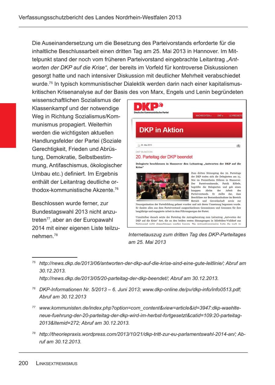 Seite 202 des Verfassungsschutzbericht 2013 Nordrhein-Westfalen