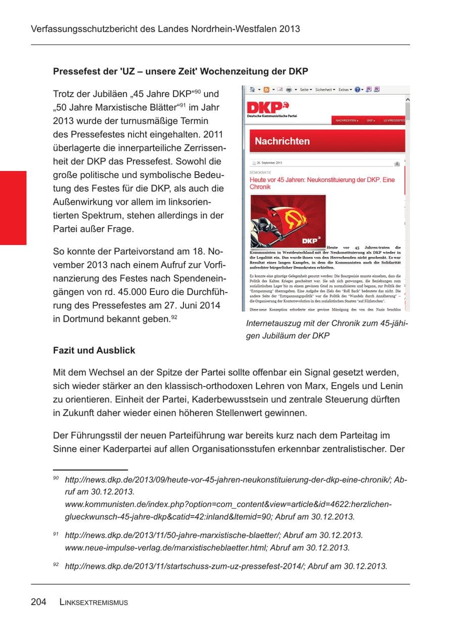 Seite 206 des Verfassungsschutzbericht 2013 Nordrhein-Westfalen