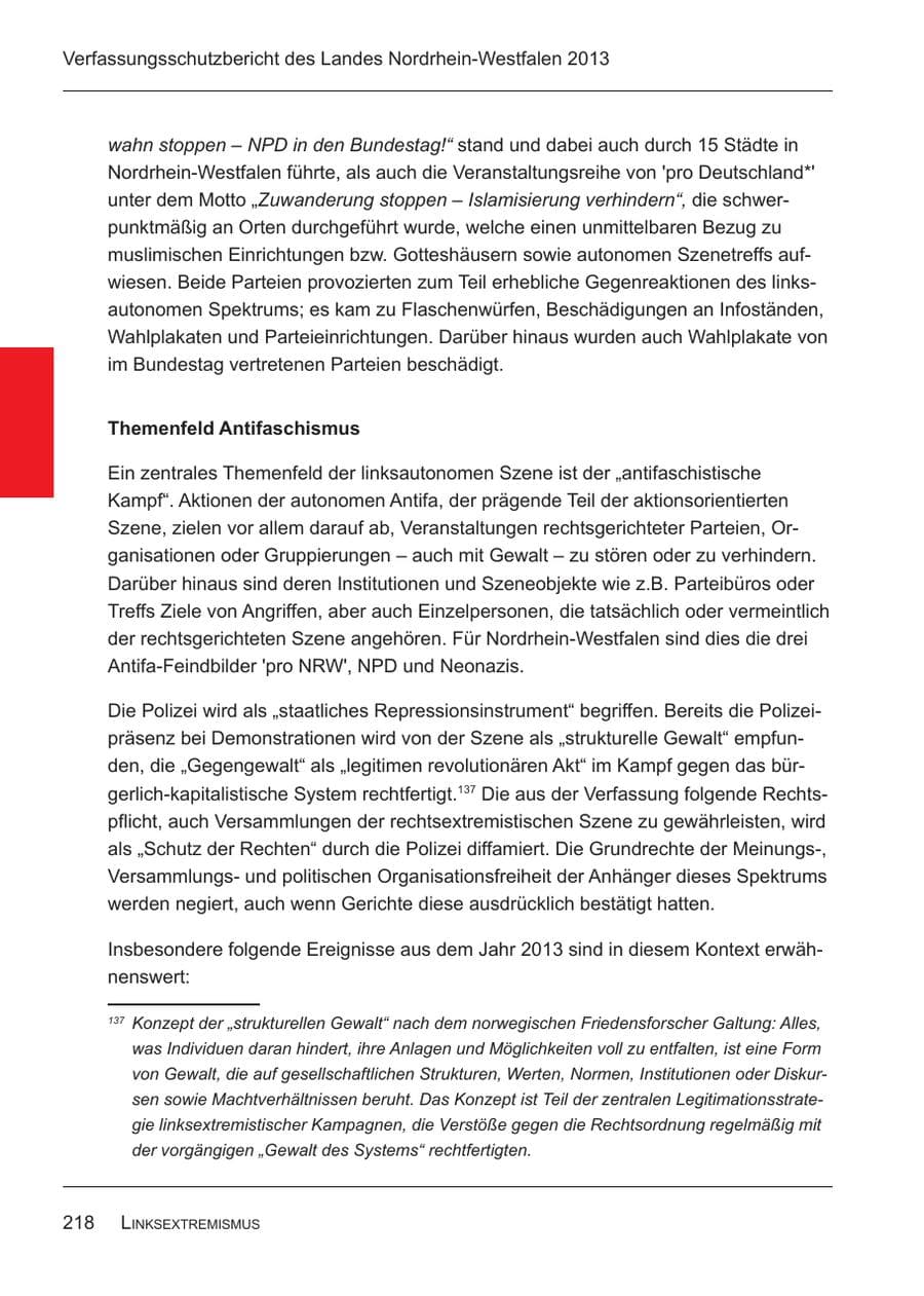 Seite 220 des Verfassungsschutzbericht 2013 Nordrhein-Westfalen