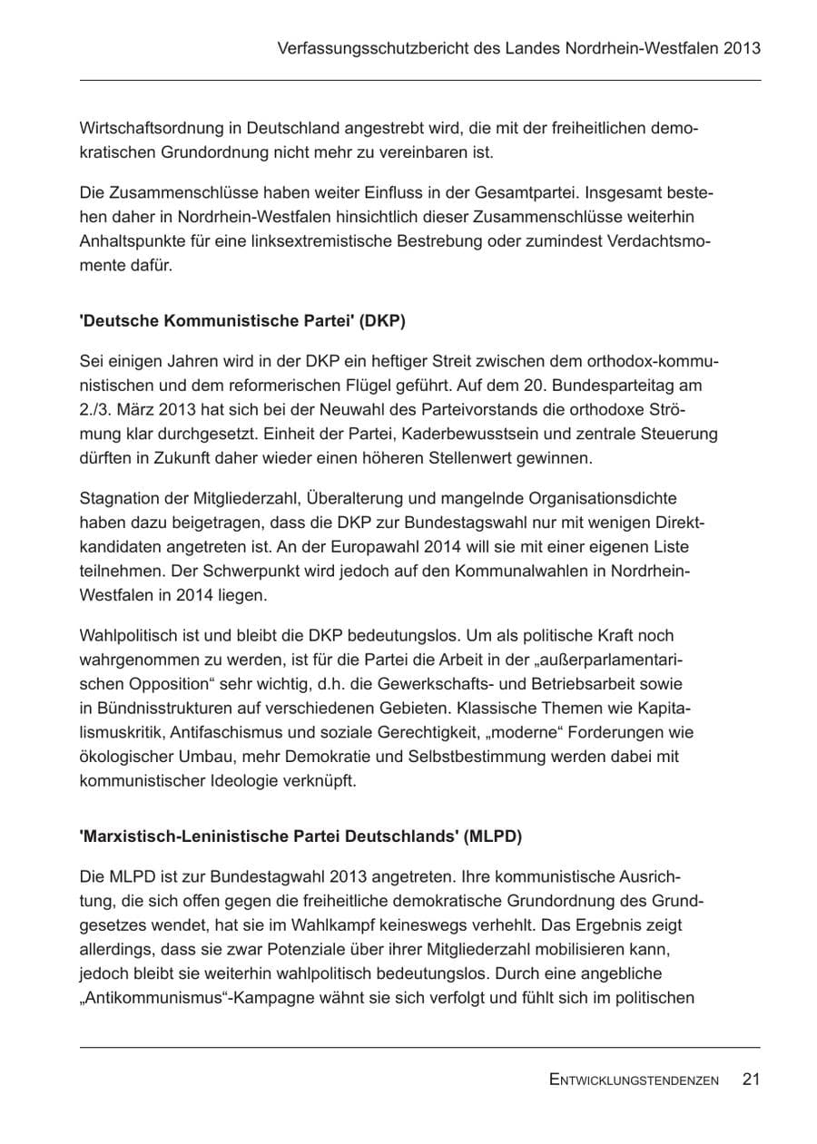 Seite 23 des Verfassungsschutzbericht 2013 Nordrhein-Westfalen