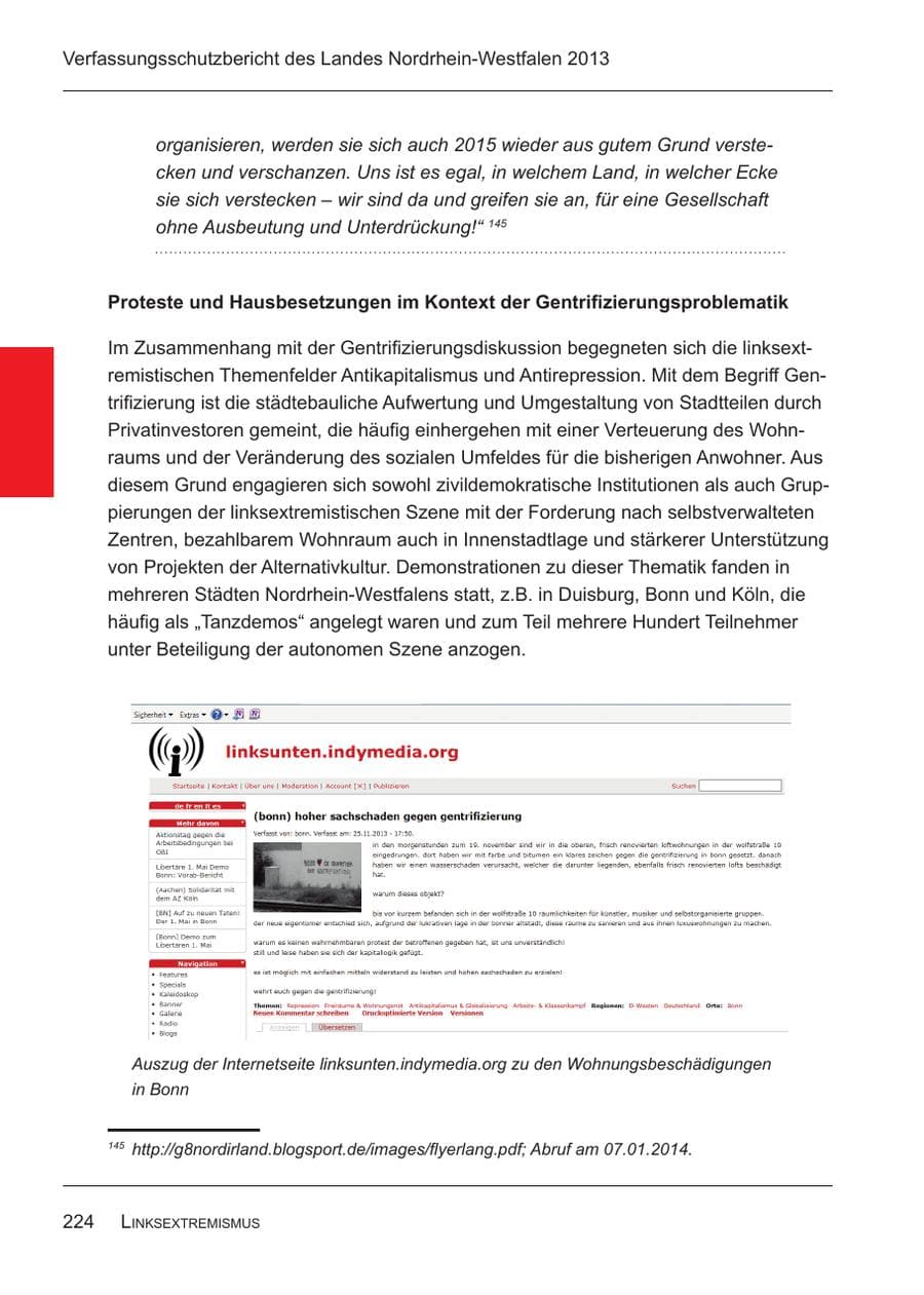 Seite 226 des Verfassungsschutzbericht 2013 Nordrhein-Westfalen
