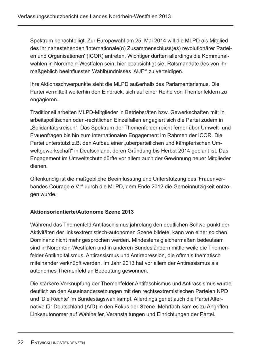 Seite 24 des Verfassungsschutzbericht 2013 Nordrhein-Westfalen