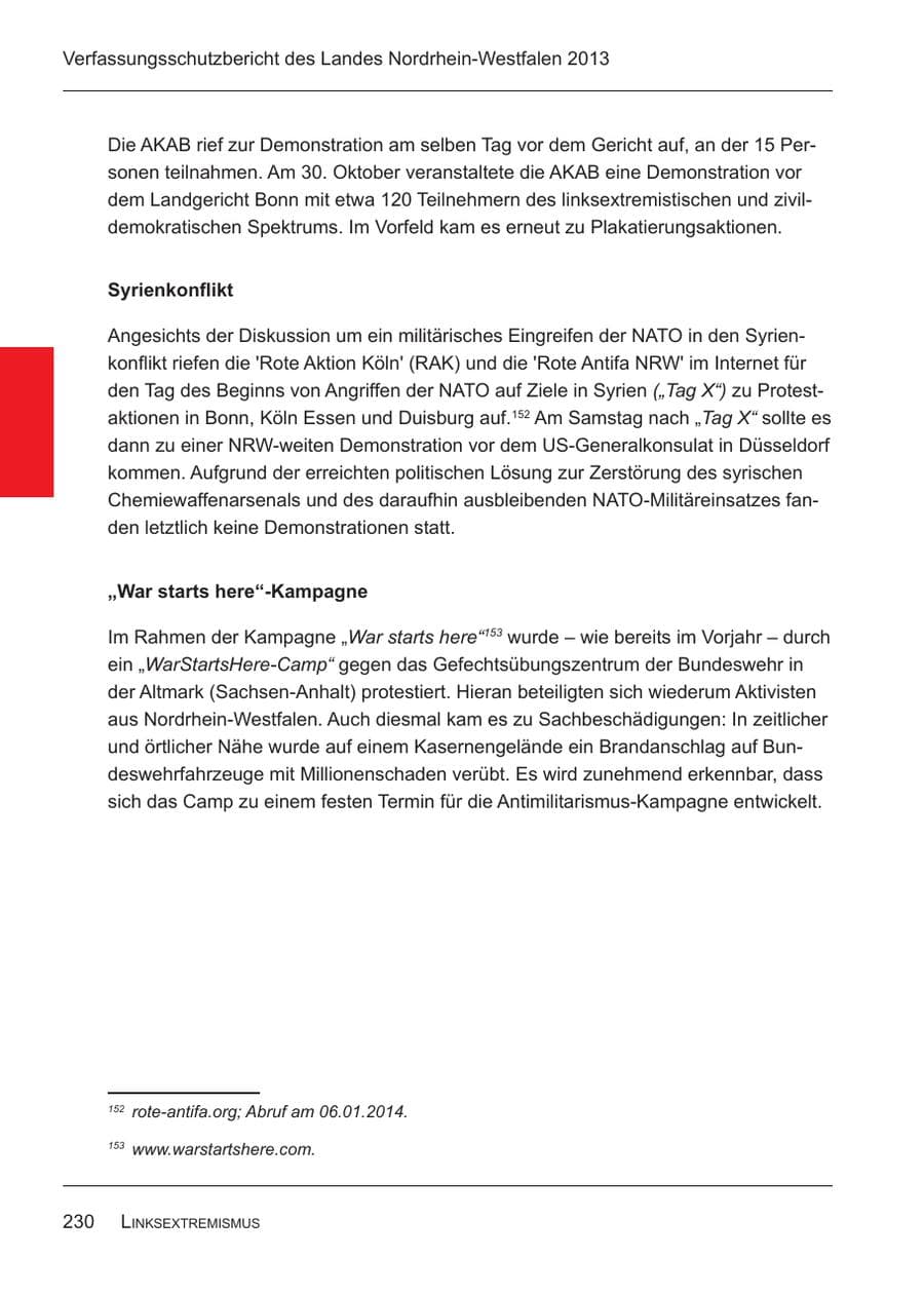 Seite 232 des Verfassungsschutzbericht 2013 Nordrhein-Westfalen