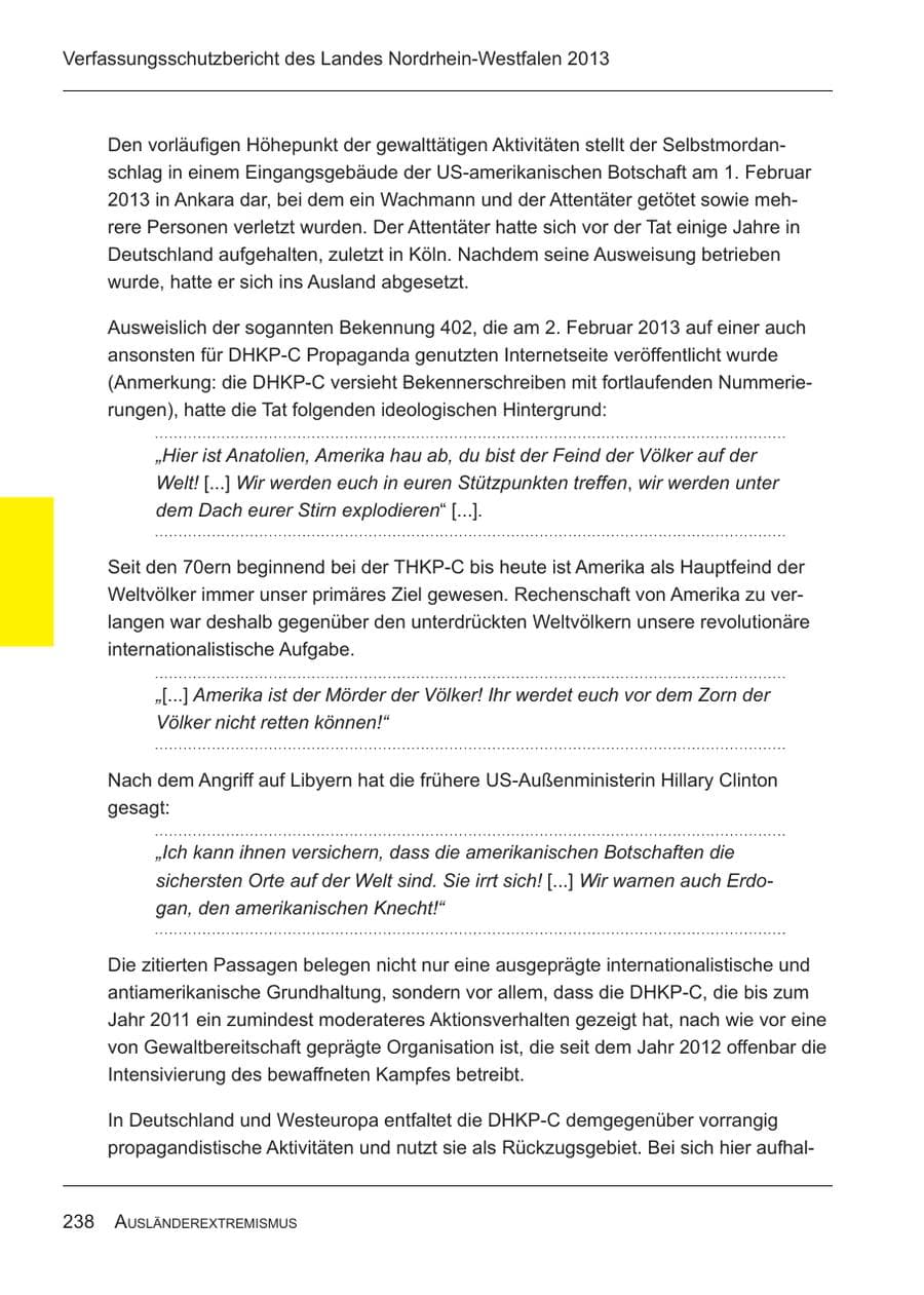 Seite 240 des Verfassungsschutzbericht 2013 Nordrhein-Westfalen