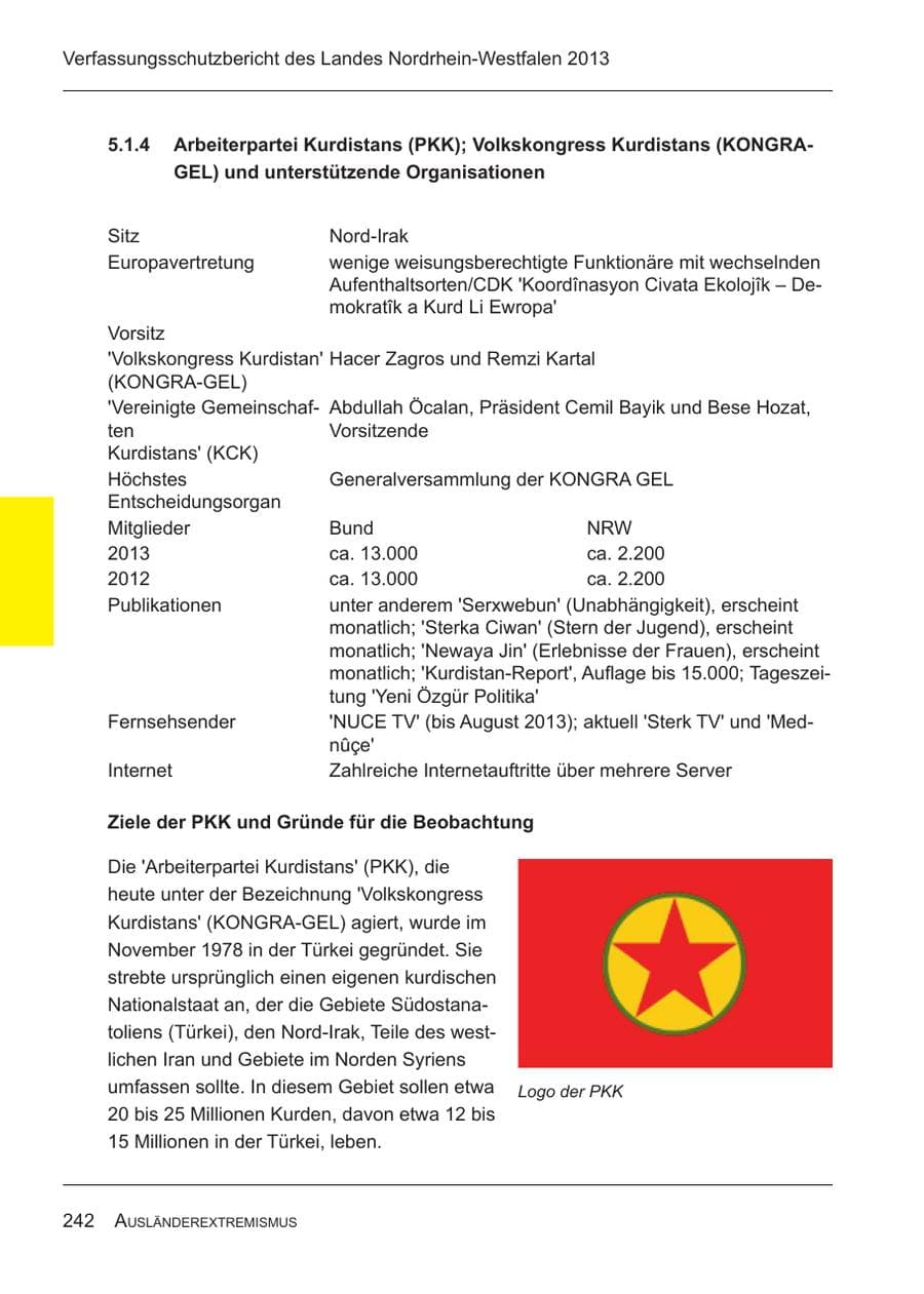 Seite 244 des Verfassungsschutzbericht 2013 Nordrhein-Westfalen