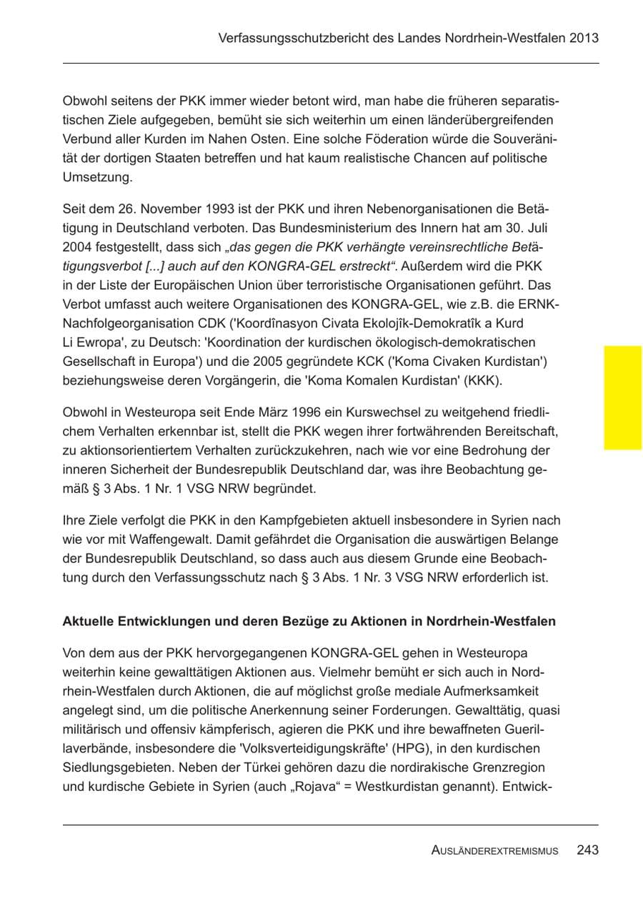 Seite 245 des Verfassungsschutzbericht 2013 Nordrhein-Westfalen