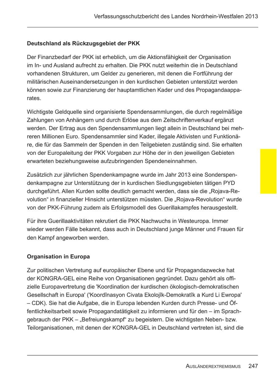 Seite 249 des Verfassungsschutzbericht 2013 Nordrhein-Westfalen