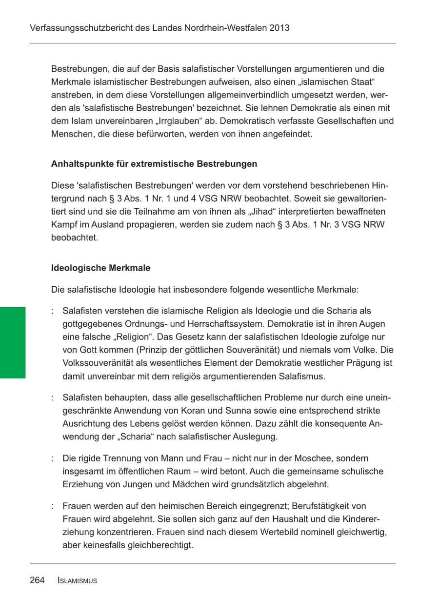 Seite 266 des Verfassungsschutzbericht 2013 Nordrhein-Westfalen
