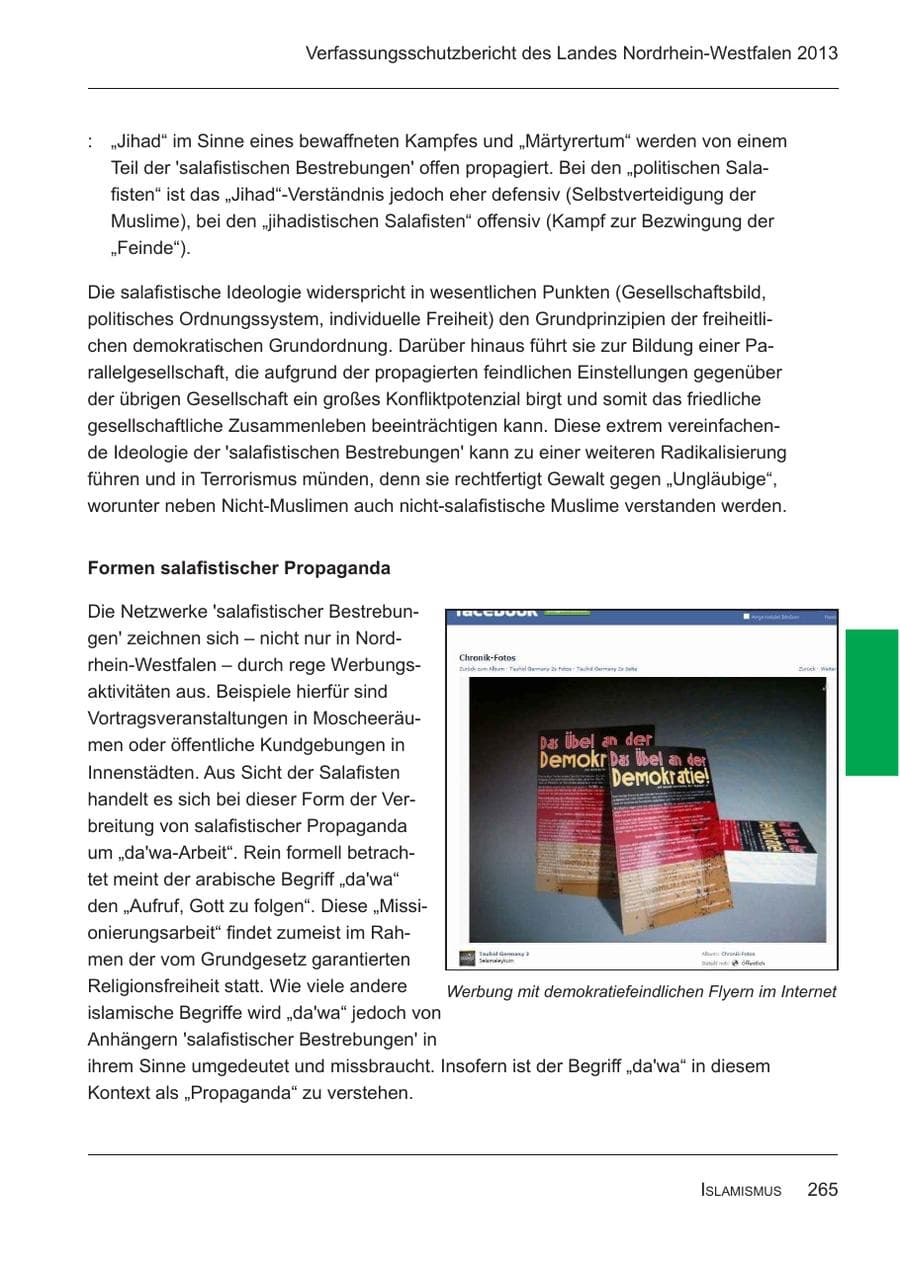 Seite 267 des Verfassungsschutzbericht 2013 Nordrhein-Westfalen