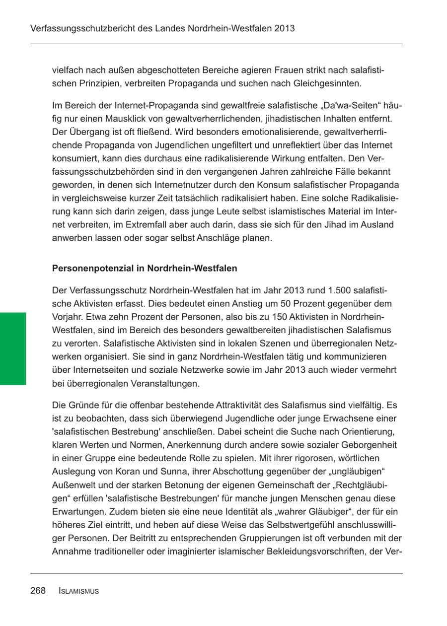 Seite 270 des Verfassungsschutzbericht 2013 Nordrhein-Westfalen