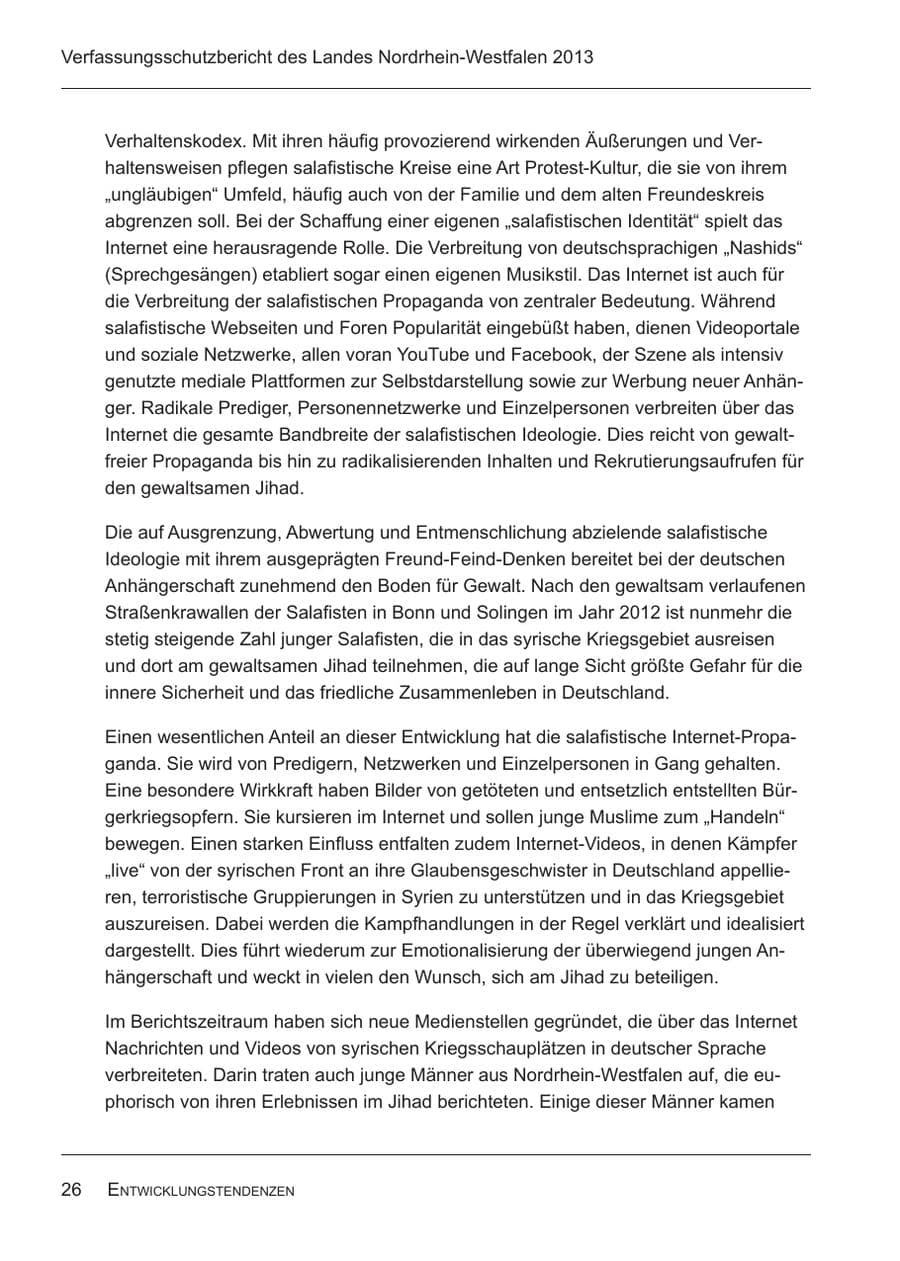Seite 28 des Verfassungsschutzbericht 2013 Nordrhein-Westfalen