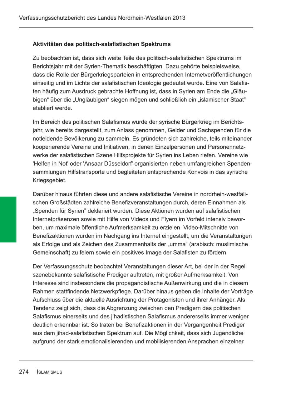 Seite 276 des Verfassungsschutzbericht 2013 Nordrhein-Westfalen