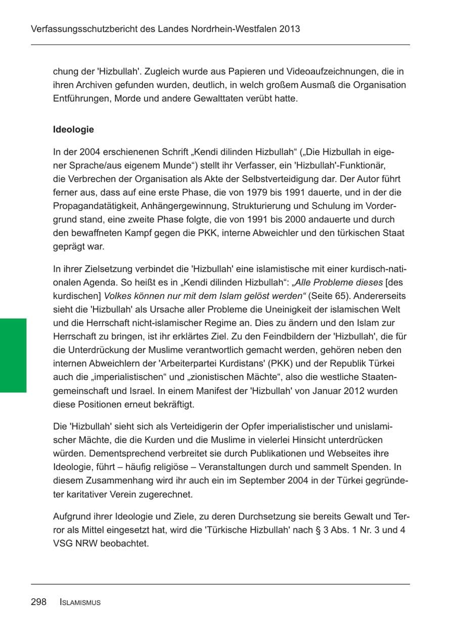 Seite 300 des Verfassungsschutzbericht 2013 Nordrhein-Westfalen