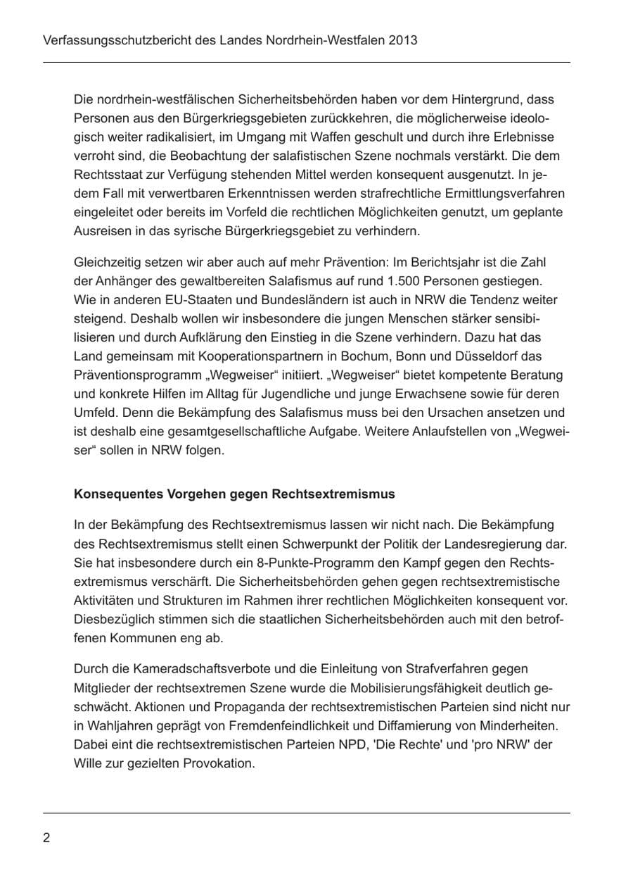 Seite 4 des Verfassungsschutzbericht 2013 Nordrhein-Westfalen