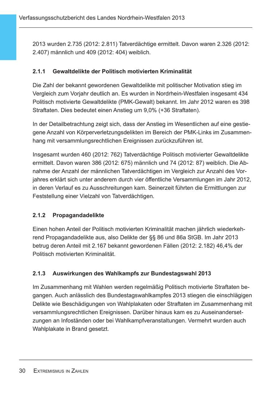Seite 32 des Verfassungsschutzbericht 2013 Nordrhein-Westfalen