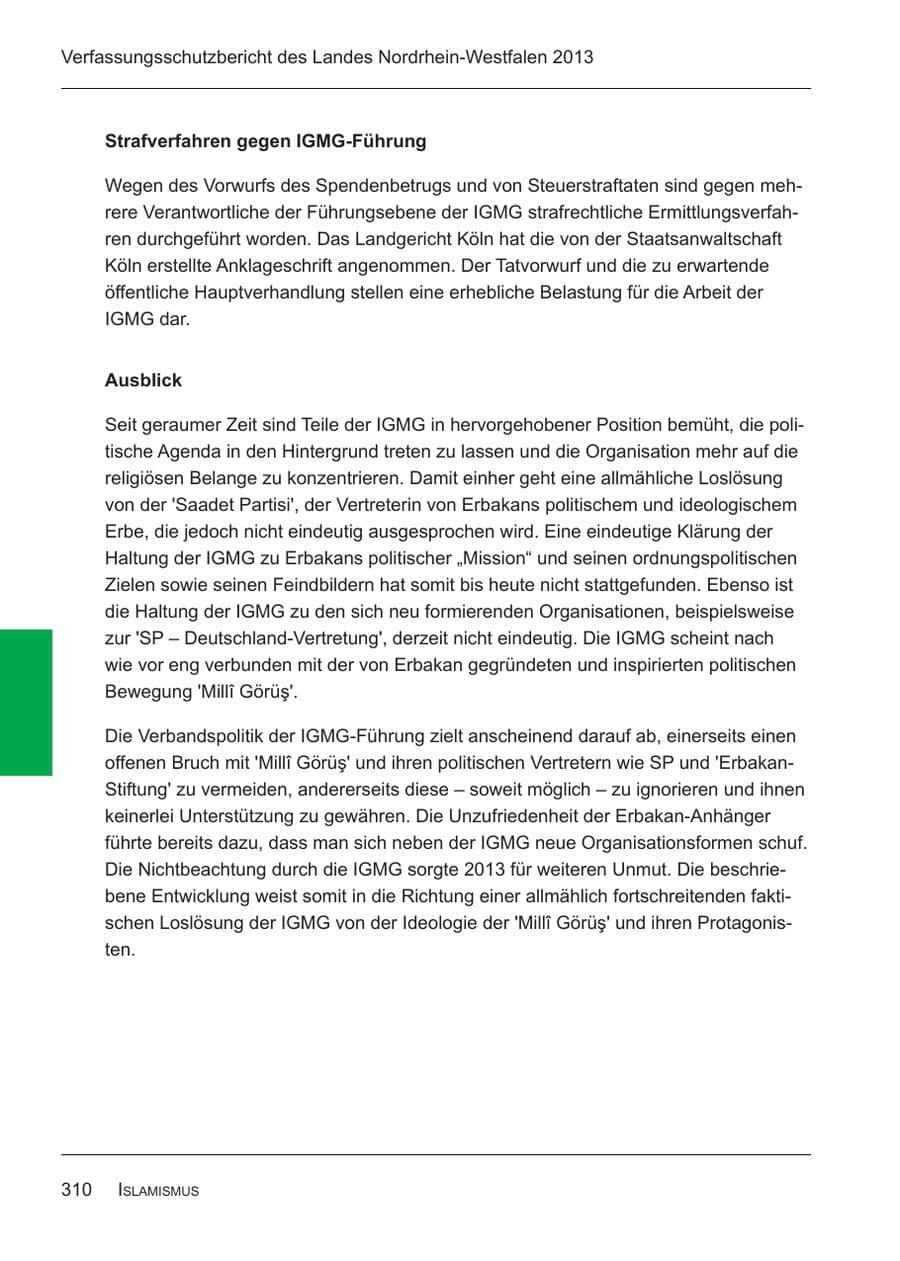 Seite 312 des Verfassungsschutzbericht 2013 Nordrhein-Westfalen