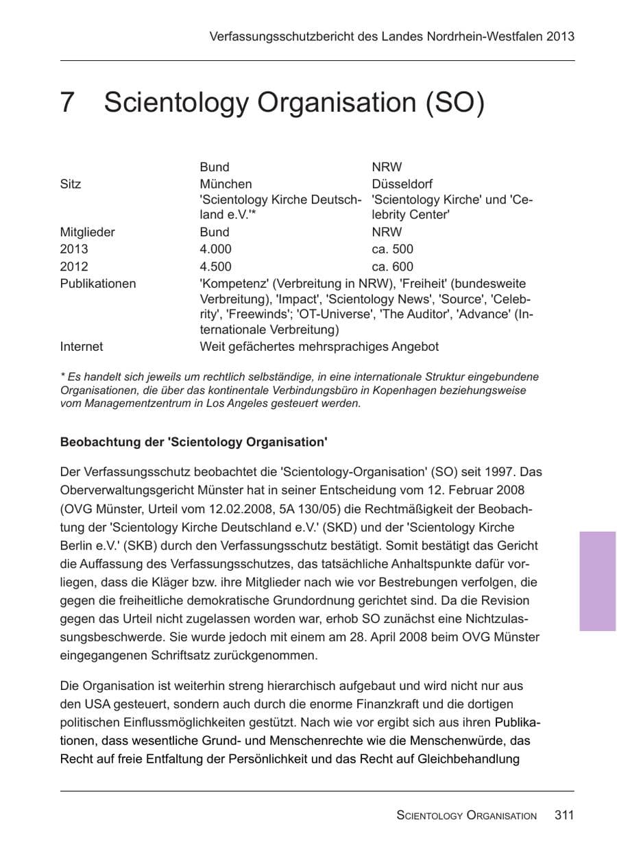 Seite 313 des Verfassungsschutzbericht 2013 Nordrhein-Westfalen